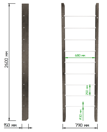 картинка Брашированная шведская стенка "Кастерли" Black (Белые ступени) от магазина Лазалка