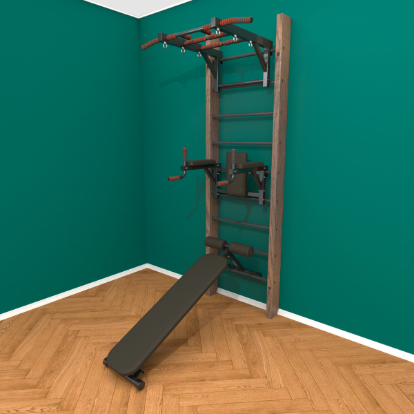 Брашированная шведская стенка "Кастерли" Classic ТБС (Черные ступени)