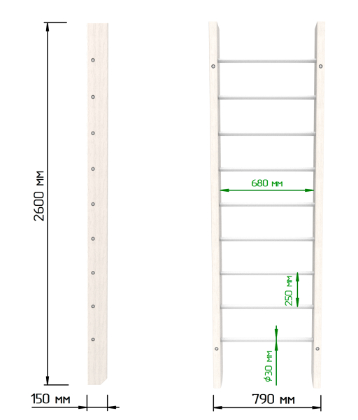 картинка Брашированная шведская стенка "Кастерли" White (Белые ступени) от магазина Лазалка